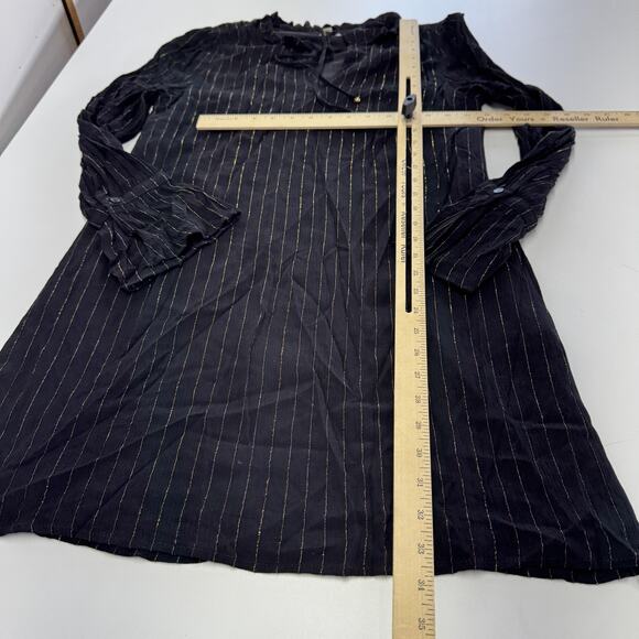 Gilli Dress Womens Small Black Gold Stripe Long Sleeve Ruffle Neck Mini Rayon - Picture 6 of 6